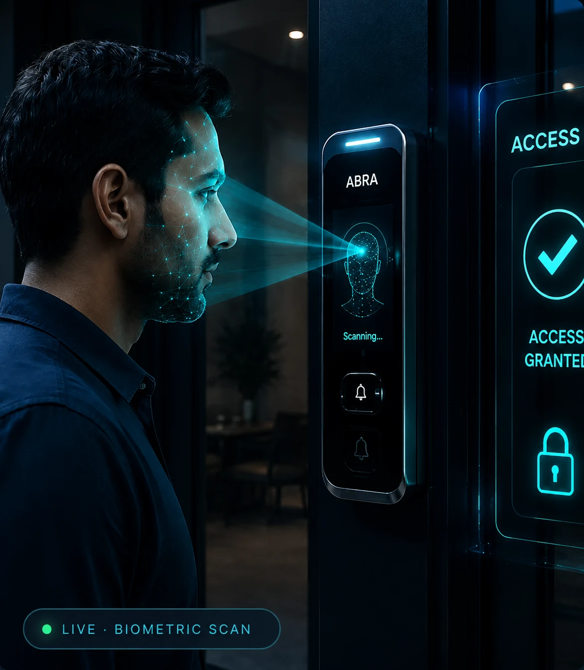 Resident using ABRA biometric activation for residential community access