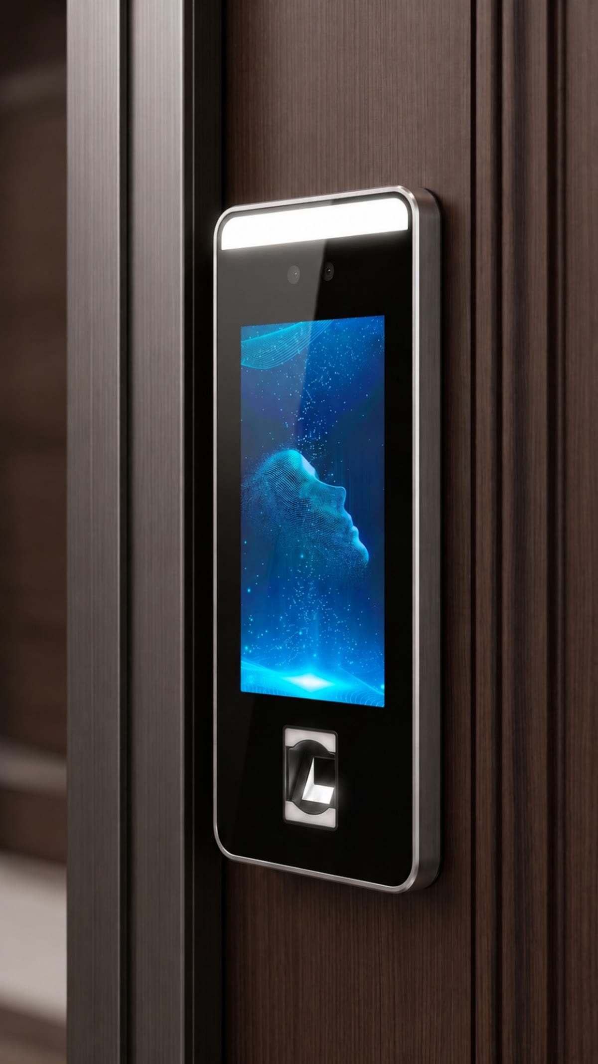 Access control device mounted beside a premium residential entry door