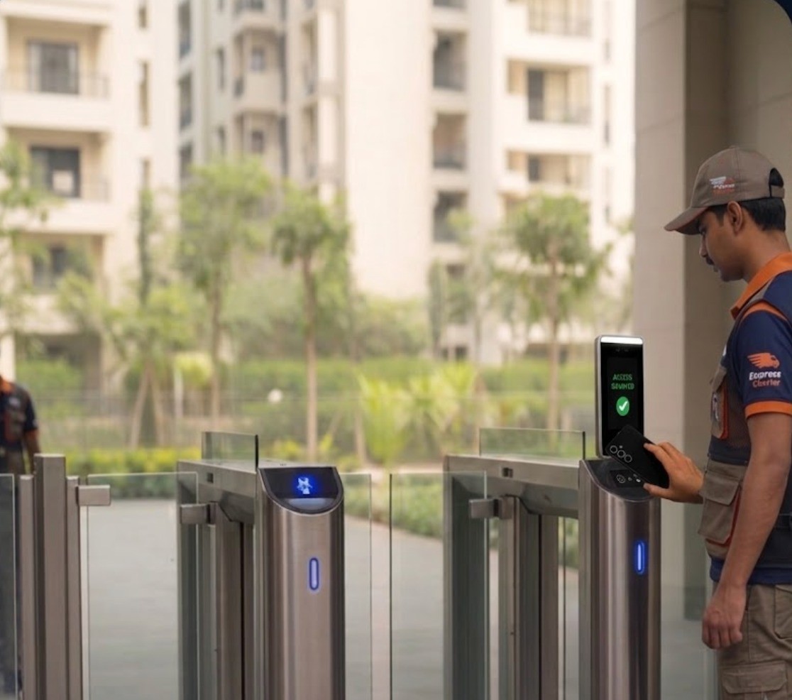 Pre-approved visitor scanning a QR at a residential community gate