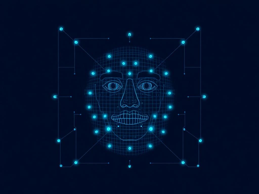 Facial recognition scanning grid with biometric points